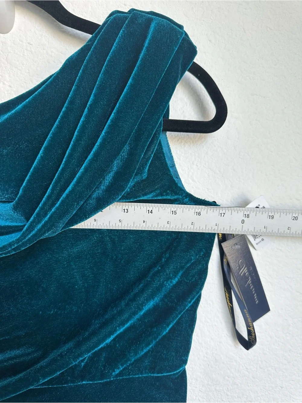 Shoshanna Grover blue green velvet one shoulder draped midi dress size 6 NWT - Picture 12 of 15